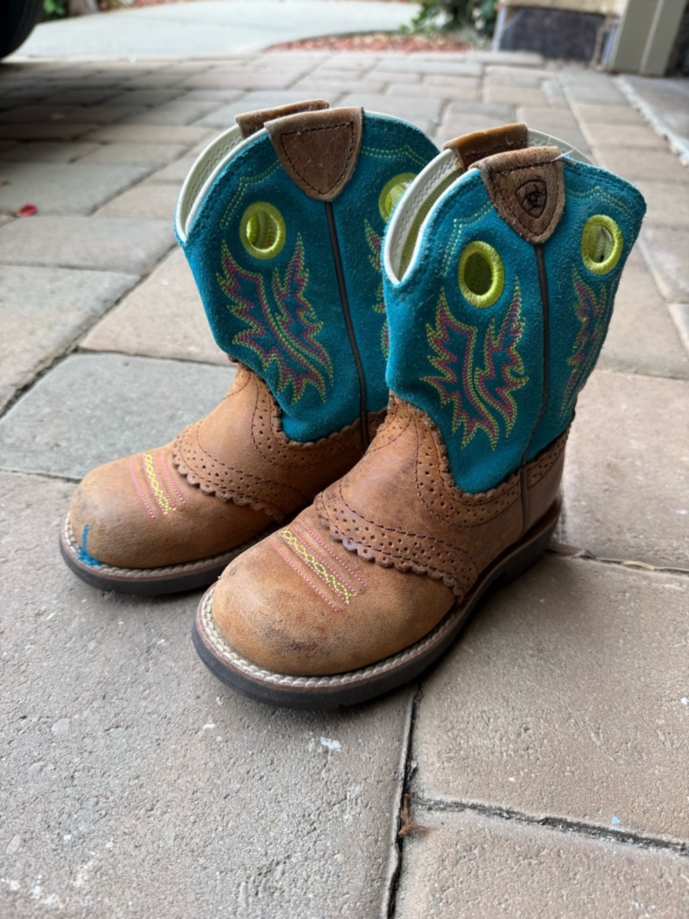Ariat Lime and Teal Kids Western Boot Interior